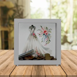 Wedding Dress Frame Money Box Made of Wood Wedding Dress Piggy Bank Ideal for Weddings Happiness Wedding Ceremony Gift for Groom Bride