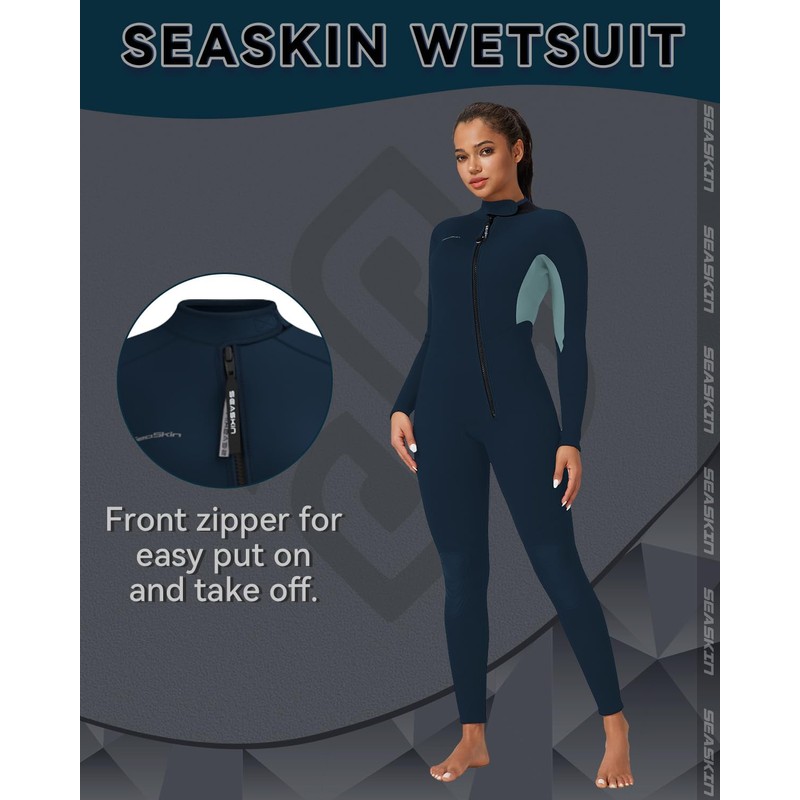 Seaskin Womens Wetsuit 3mm Neoprene Full Body Front Zip Diving