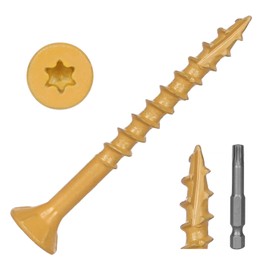 #8 x 2" Deck Screws, Flat Head Wood Screws, Tan Coated, Outdoor Decking Screws, Self Tapping Screws for Timber/Log/Landscaping Wood, T25 Star Drive Bit Included, 200 PCS
