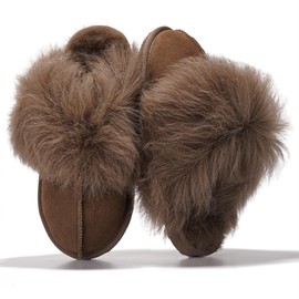 Project Cloud 100% Australian Sheepskin Scuff Slippers for Women - Genuine Shearling Memory Foam Slides for Women Mules - Non-Slip Womens Slippers (Ryann, TAUP, 5.5)