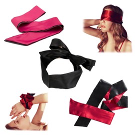 AWAVM Pack of 3 Sleep Masks, Satin Eye Mask, Red/Black, 150 cm, 7 cm (Black, Red, Rose Red)