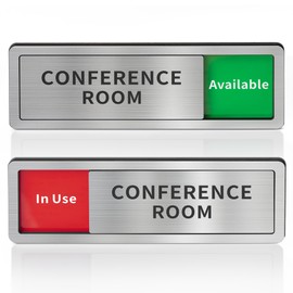 Conference Room Door Signs Do Not Disturb, In Use/Available Slider Sign for Home Office, Conference Vacant Occupied Privacy Sliding Door Sign, Brushed Silver 8" x 2.6"