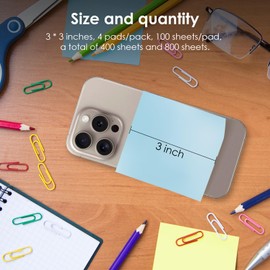Sticky Notes 3 * 3 Inches 100 Sheets/Pad,4Pads/Pack with 4 Bright Colors Self-Stick Pads Easy to Post for Home School Office Supplies.