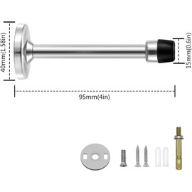 4 Inch Door Stop, Wall Mounted Door Stopper, Brushed Satin Nickel Stainless Steel Doorstop with Rubber Bumper Tips, Silver