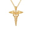 U7 18K Gold Plated, Caduceus Pendant & Rolo Chain Necklace,