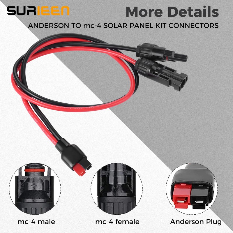 Surieen Anderson Solar Plug to 50A Connector Cable, 10AWG Plug