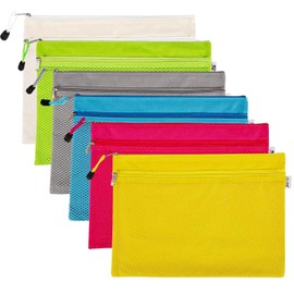 Zip Pockets A4, Oxford Fabric Mesh Pockets, Document Bag, Double Layer Waterproof Zipper Bag for Storing Folders, Stationery, Cosmetics, School, Office, Travel (B-6 Pieces)