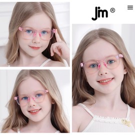 JM Kids Blue Light Glasses, Computer Gaming Grasses for Girls Boys Age 3-10, Anti Blue Ray TR90 Eyeglasses Pink Square Style