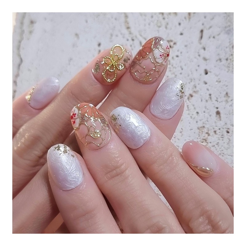 Fusion Flower Handmade Nail Tips - Ballerina / 퓨전 플라워