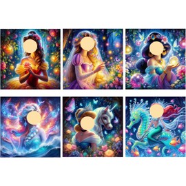 VeGuude 6Pcs Princess Diamond Painting Kits for Adults,5D Diamond Painting Diamond Art Kits,Diamond Art Diamond Painting Kits,Round Diamond Dots Full Drill Diamonds Crafts for Wall Decor&Gift-12x12in