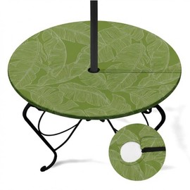 Britown Green Palm Round Outdoor Tablecloth With Umbrella Hole, Retro Fitted Table Cover With Zipper, Waterproof Windproof Umbrella Table Cloth with Elastic(44''-48'')