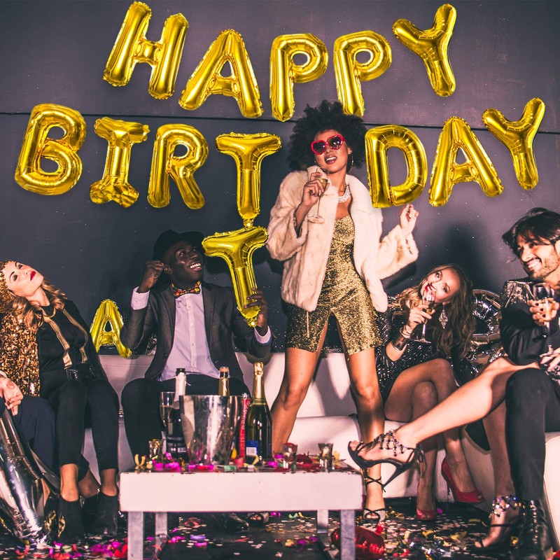 TRIXES Gold Happy Birthday Letter Balloons