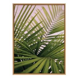 Kate and Laurel Sylvie Her Majesty 2 Framed Canvas Wall Art by Alicia Bock, 28x38 Natural, Beach Palm Frond Tree Art for Wall