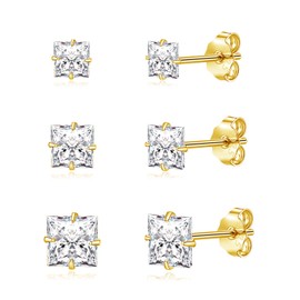 Cangall Stud Earrings 925 Sterling Silver Square Cubic Zirconia Stud Earrings, 4/5/6 mm Hypoallergenic Earrings Silver 925, Cartilage Sleeping Silver Earrings Studs for Multiple Ear Holes, Cubic