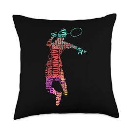 Colorful Badminton Player | Shuttlecock Racket | Badminton Throw Pillow