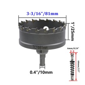 Rannb 3-3/16"/81mm Carbide Hole Saw Metal Steel Hole Cutter for Cutting Metal Steel Stainless Steel