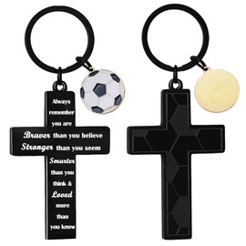 Ghloyza Soccer Cross Keyrings for Men Inspirational Gifts for Men Bible Verse Keyrings Cross Stainless Steel Keyring Soccer Sports Gift Football Gift for Mens Football Coach Appreciation Gift