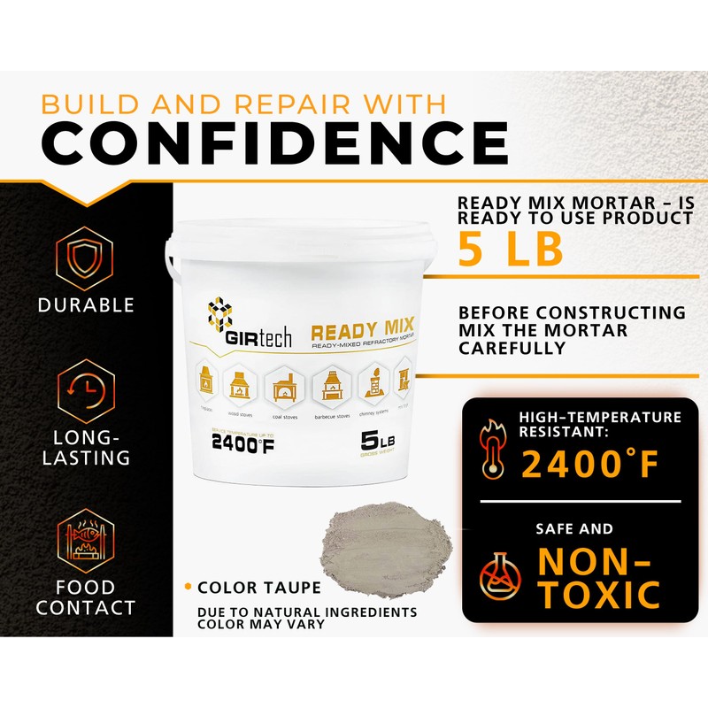 GIRtech Refractory Cement Mortar 5 LB 2400 Degree High Temp