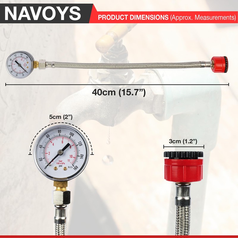 Mains Water Pressure Test Gauge, 0-11 Bar/160psi, Dual Scale, Brass