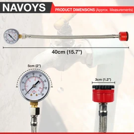 Mains Water Pressure Test Gauge, 0-11 Bar/160psi, Dual Scale, Brass Thread, Stainless Steel, 3/4" BSP to 1/2" BSP Hose Female Thread, Diagnostic Tester
