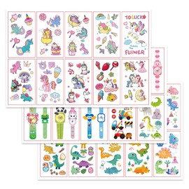 WMUVAZA Children's Tattoos, Pack of 30 Temporary Stick-On Children's Tattoos, Party Bags, Children's Birthday Party Bags, Unicorn Dinosaur Watch, for Children's Birthday Party Bags, Skin-Friendly