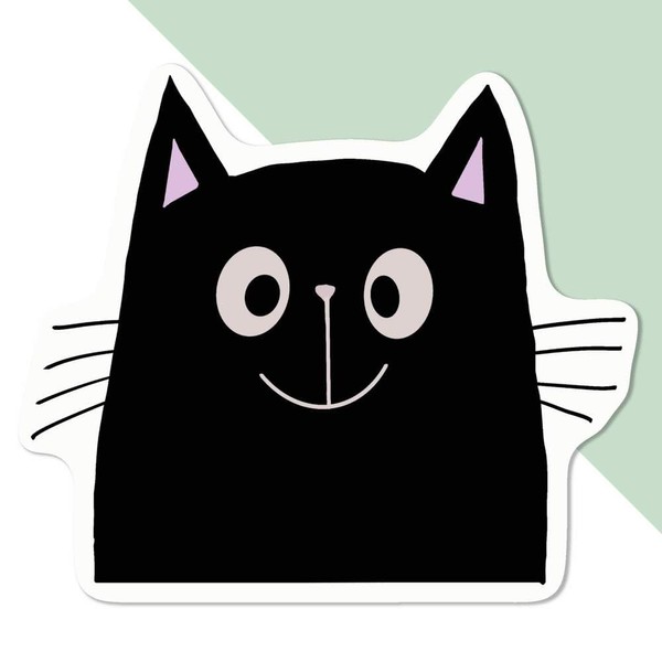 Medium 100mm 'Happy Black Cat' Permanent Sticker Decal for Cars/Windows/Bins/Walls