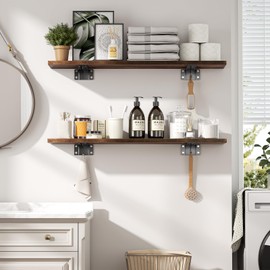 Alsonerbay 36 Inch Floating Shelves for Wall Storage, Wooden Wall Shelves Large Rustic Shelves for Bathroom, Living Room, Bedroom (2 Pack, Dark Brown)