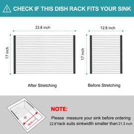 BBXTYLY Extra Large Expandable Roll Up Dish Drying Rack,Over The Sink Drying Rack Sink Cover Kitchen Sink Accessories Kitchen Rolling up Stainless Steel Drainer, Foldable,Rollable（Black，22.8''-17''）