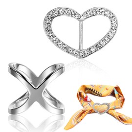 Scarf Rings Women's Alloy Scarf Buckle Silver Rhinestone Silk Sing Buckle for Small Medium Scarf T-Shirt Pack of 2