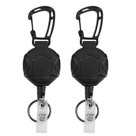 PZJFH Retractable Key Fob, Pack of 2 Key Fob Extendable with Retractable 70 cm Steel Cord, Lanyard Extendable for ID Badge Holder, Card Holder, Key Cards, black, L