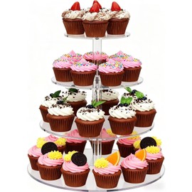 Cupcake-Ständer mit 4 Etagen, Premium-Kuchen-Dessert-Halter, wiederverwendbarer Acryl-Cupcake-Turm, Display, Candy Bar, Hochzeit, Geburtstag, Babyparty, Party, Events