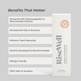 RiseWell Mineral Unflavored Toothpaste - Hydroxyapatite Flavorless Toothpaste - Made in The USA, Sensitive Teeth Whitening, No Added Fluoride, SLS-Free - Made by Dentists, 3.4 Oz