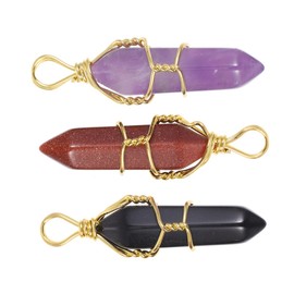 CORHAD 6-sided Crystal Pendant Necklace 3 Pack Decorative Energy Stones Handmade Crystal Pillars