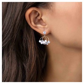 Yheakne Vintage Crystal Pearl Circle Earrings Cz Circle Dangle Earrings Gold Raw Crystal Hoop Earrings Pearl Chandelier Earrings Jewelry for Women Gifts, Pearl