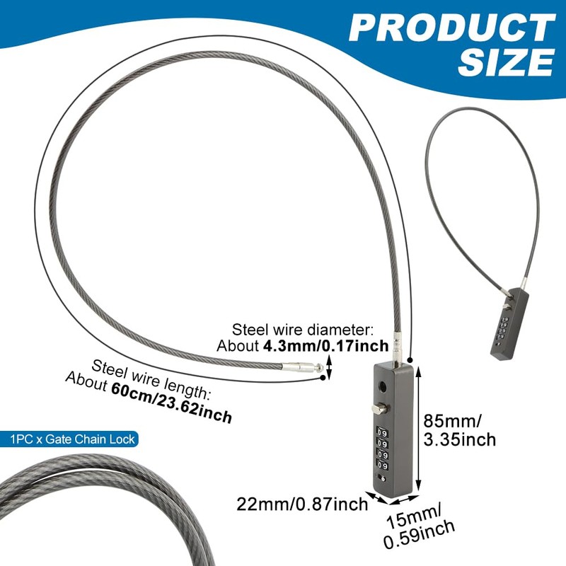 Cable Locks with Combination, Gate Locks for Outdoor Fence Gate,
