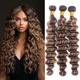 P4/613 Human Hair Bundles - Ombre Blonde Highlight Deep Curly Loose Deep Wave Brazilian Remy Hair Double Weft Soft And Silky Extensions 12-16 Inch