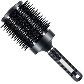 SIMPOR Round Brush, Nano Thermal Ceramic & Ionic Tech Round Barrel Hair Brush with Boar Bristles, Roller for Blow Drying, 4 Free Clips (Black, 4 inch, Barrel 2.7 Inch, 65mm)