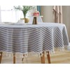 Plenmor Cotton Linen Table Cloth Stripe Tassel Round Tablecloth Dust-Proof