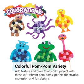 Colorations Pom-Poms – Pack of 1,500 – Colorful Pom-Poms for Arts and Crafts, Includes 6 Jars with 6 Different Colored Pom-Poms, Fun and Versatile Crafting Supplies for Classroom and Home Learning