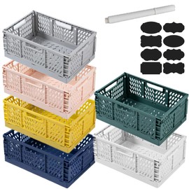 EURXLQ Pack of 6 Folding Boxes, 22 x 15 x 8 cm Baskets, Plastic Folding Box, Stacking Container Organiser for Foldable Storage Basket, Storage Boxes for Children's Room, Kitchen, Study