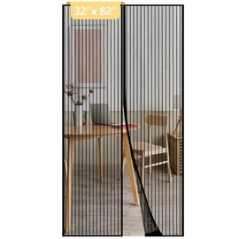 LJZOPU Magnetic Mesh Screen Door Curtain,Heavy Duty Polyester Material,Hands Free Entry and Self Sealing Design Keep Bugs Out, Pet and Kid Friendly,Easy Install,Black(32" x 82")