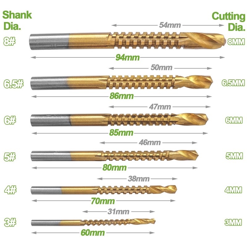 Bestgle 6 Pcs Titanium Coated HSS Twist Drill Bits Serrated