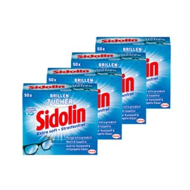 Sidolin Glasses Cleaning Cloths 200 (4 x 50) pieces, moist cleaning cloths for glasses, displays, screens, clean effortlessly and lint-free, ideal for on the go