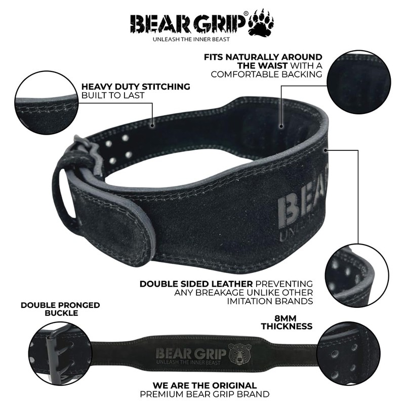 BEAR GRIP - Premium Suede Double Prong Weight Lifting Belt