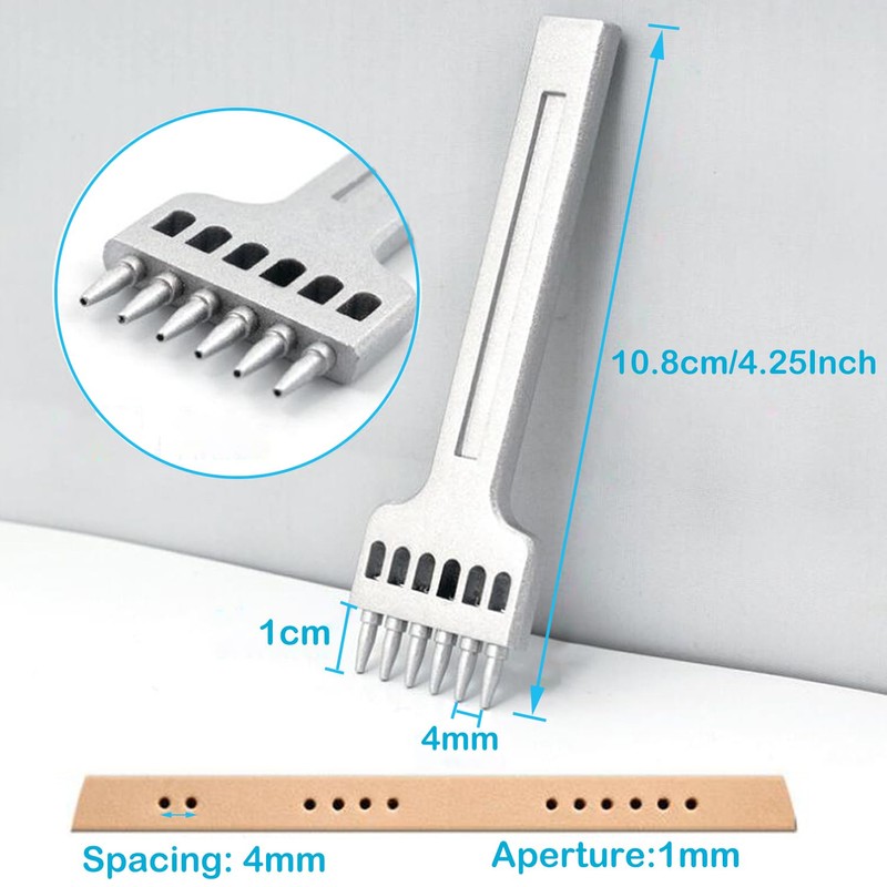 YUENTOEN 3Pcs Round Hole Row Punch, 2/4/6 Prong Pricking Iron