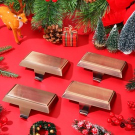 Zhengmy 4 Pcs Christmas Stocking Holders for Mantle Weighted Stocking Holder Fireplace Stocking Hangers for Xmas Holiday Party Decoration (Red Bronze)