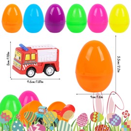 SULOLI 12 Stück Gefüllte Ostereier mit Fahrzeuge，Stadtautos und Lastwagen im Ostereier,Osterkorb Füller mit Spielzeugautos für Kinder Ostern Party