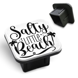 Tnomchey Travel Trailer Hitch Receiver Cover Cap Salty Little Beach Word Happy Slogan with Palm Tree Car 2" Trailer Cover Tow Hitch Covers Tube Plug Square Mouth Protection Cover 2 Inch