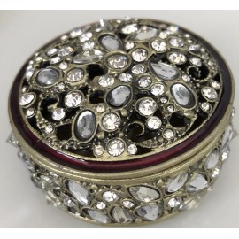 Unbranded Jewels Enameled Regal Trinket Ring Box  Rhinestone Crystals. Round Gift! 2 1/4