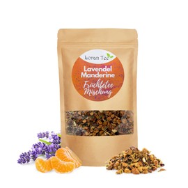Loran Tee Lanvendel-Mandarin Fruit Tea 150 g, Stand Up Bag with Loose Tea, Tea with Fruit Pieces Aroma, Vegan